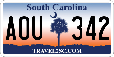 SC license plate AOU342