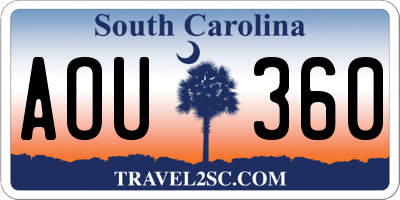 SC license plate AOU360