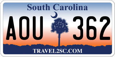 SC license plate AOU362