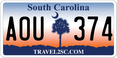 SC license plate AOU374