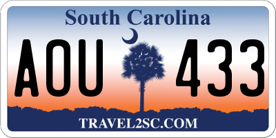 SC license plate AOU433