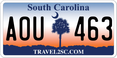 SC license plate AOU463