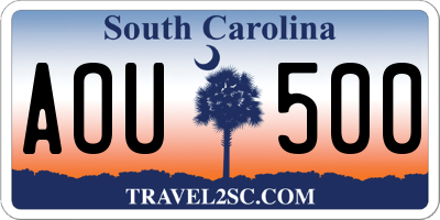 SC license plate AOU500