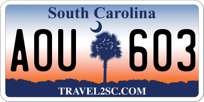 SC license plate AOU603