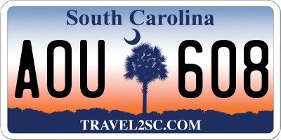 SC license plate AOU608