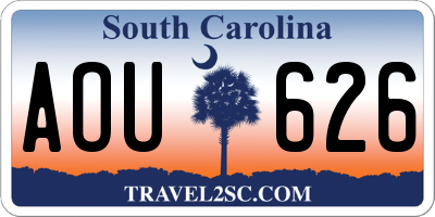 SC license plate AOU626