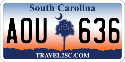 SC license plate AOU636