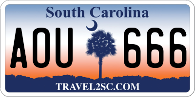 SC license plate AOU666