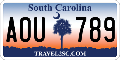 SC license plate AOU789