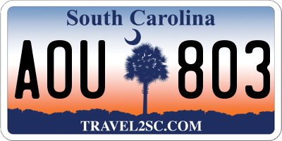 SC license plate AOU803