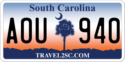 SC license plate AOU940