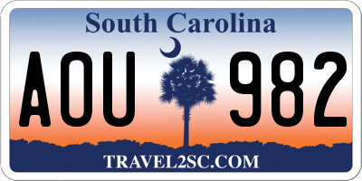 SC license plate AOU982