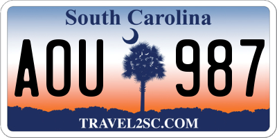 SC license plate AOU987