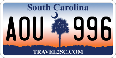 SC license plate AOU996