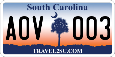 SC license plate AOV003