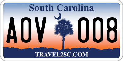 SC license plate AOV008