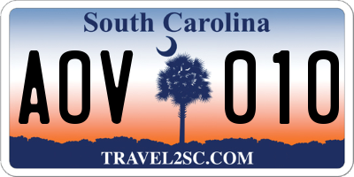 SC license plate AOV010