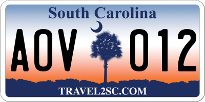 SC license plate AOV012