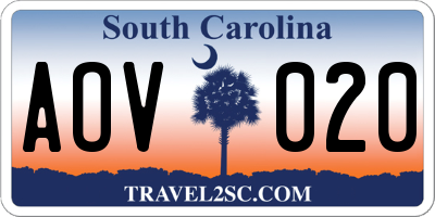 SC license plate AOV020