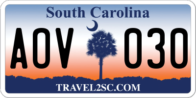 SC license plate AOV030