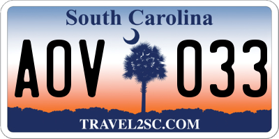 SC license plate AOV033