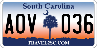 SC license plate AOV036