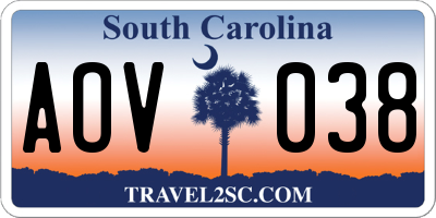 SC license plate AOV038