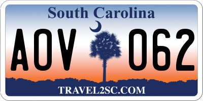 SC license plate AOV062