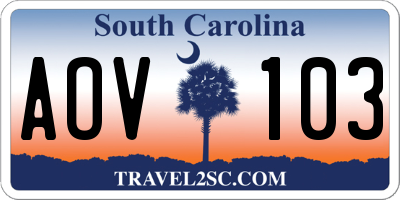 SC license plate AOV103