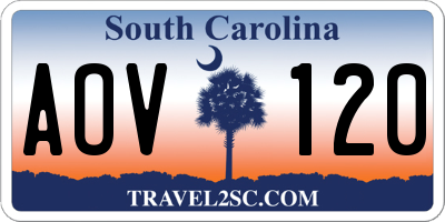 SC license plate AOV120