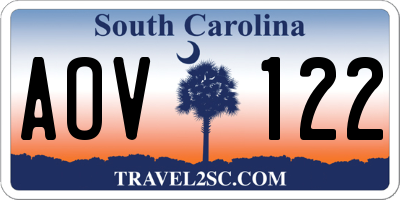 SC license plate AOV122