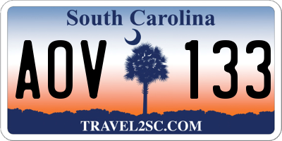 SC license plate AOV133