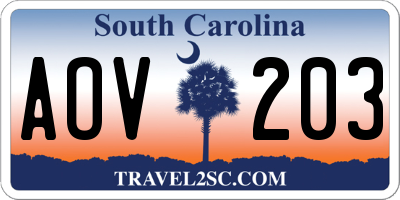 SC license plate AOV203