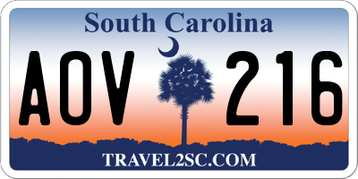 SC license plate AOV216