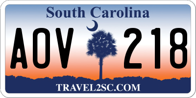 SC license plate AOV218