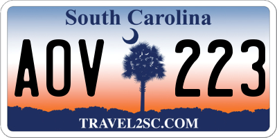 SC license plate AOV223