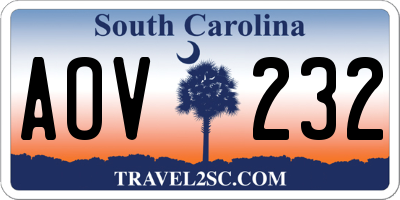 SC license plate AOV232