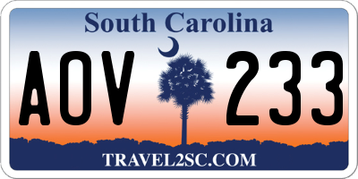 SC license plate AOV233
