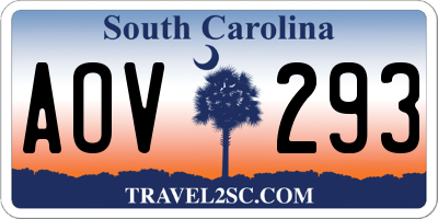SC license plate AOV293