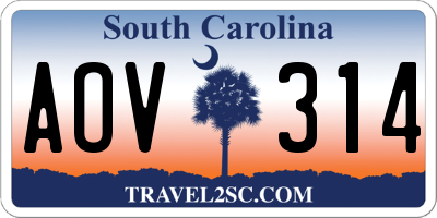 SC license plate AOV314