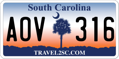 SC license plate AOV316