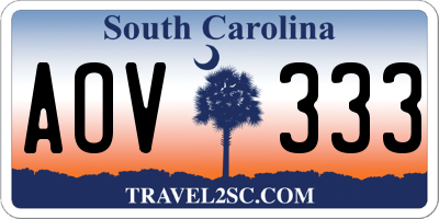 SC license plate AOV333