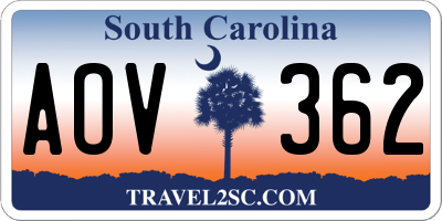 SC license plate AOV362