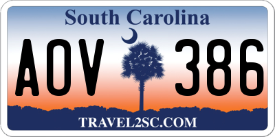 SC license plate AOV386