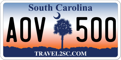 SC license plate AOV500