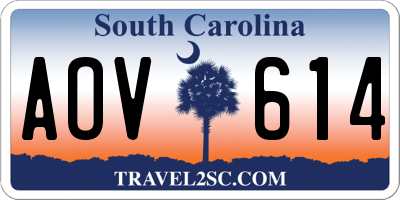 SC license plate AOV614