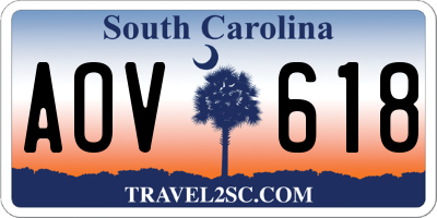 SC license plate AOV618