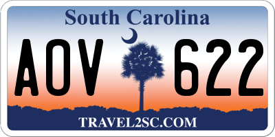 SC license plate AOV622