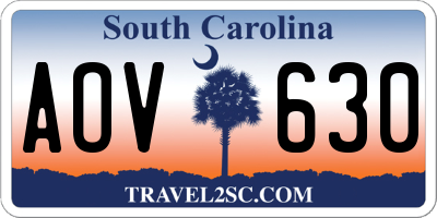 SC license plate AOV630