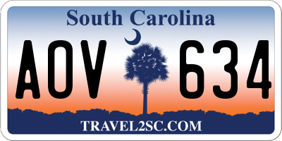 SC license plate AOV634